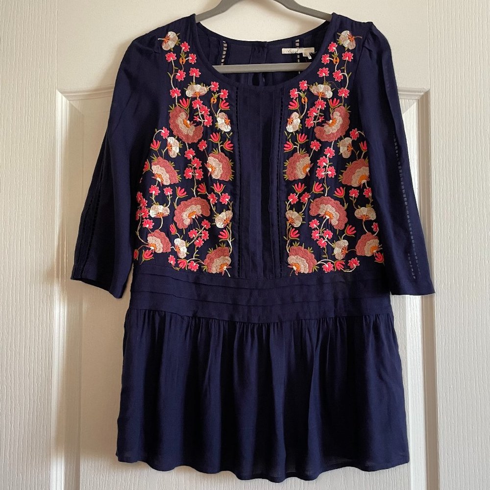 Floreat Womens Bohemian Floral Embroidery Tunic Top Blouse Size 0/XS NWOT